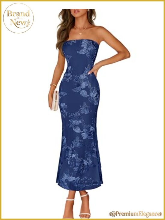 Dresses & Skirts - MEROKEETY Women Strapless 3D Floral Bodycon Maxi Dress Wedding Guest